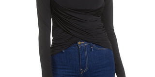 Bar III Women's Ruched Crossover Top Black Size Small