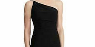 Ralph Lauren Women's Black Embellished Sleeveless Asymmetrical Neckline Below The Knee Body Con Cocktail Dress Black Size 8