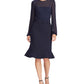 Ralph Lauren Women's Long Sleeve Knee Length Fit Flare Evening Dress Blue Size 10