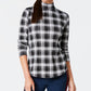 Charter Club Women's Cotton Plaid Top Black Size Small