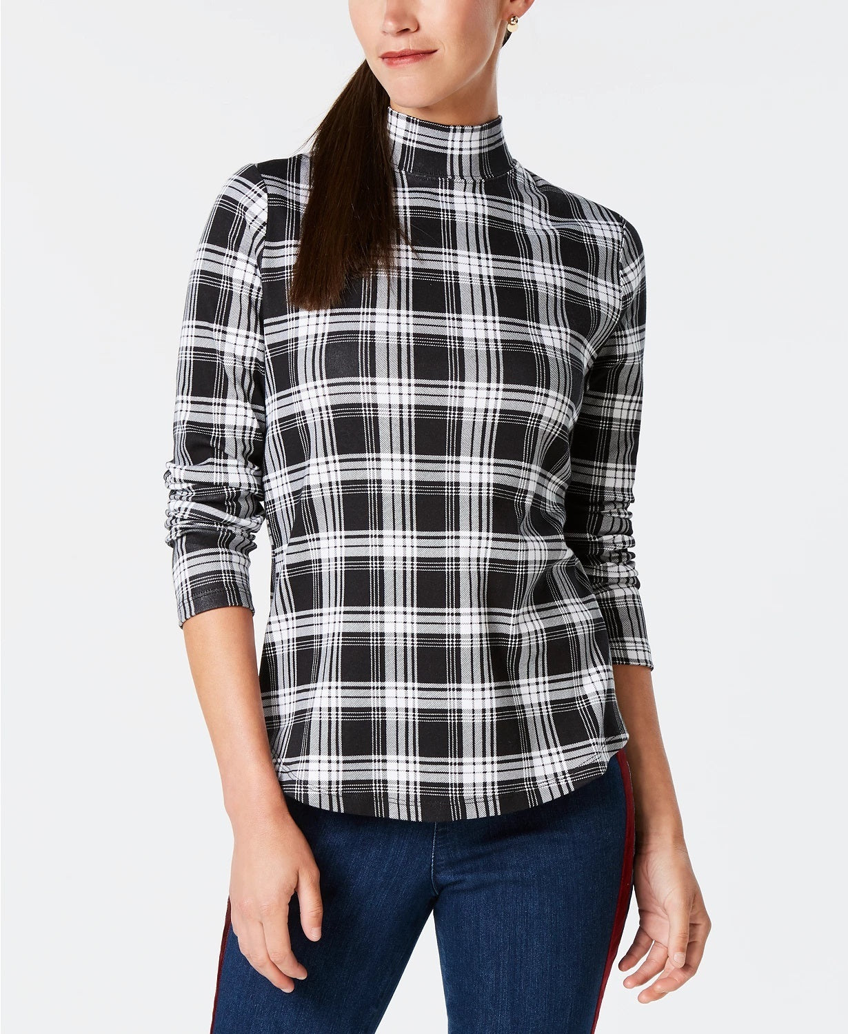 Charter Club Women's Cotton Plaid Top Black Size Small