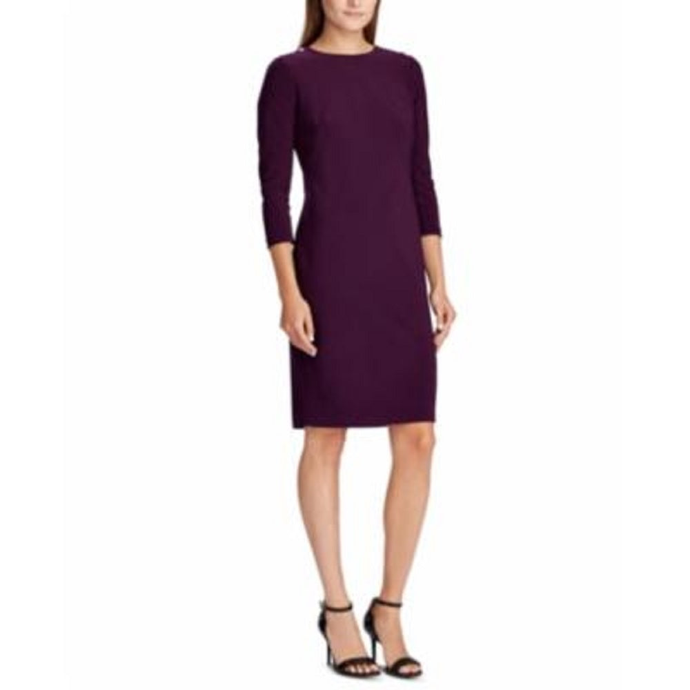 Ralph Lauren Women's 3/4 Sleeve Jewel Neck Above The Knee Sheath Wear To Work Dress All Purple Size 4 Petites