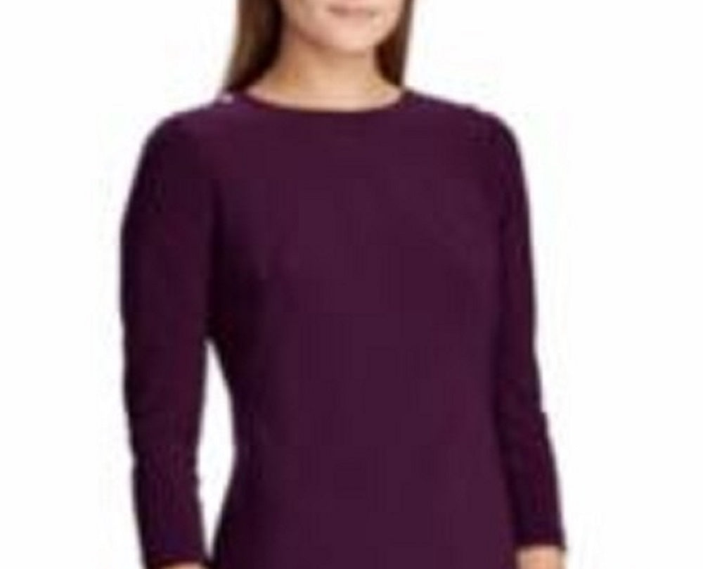 Ralph Lauren Women's 3/4 Sleeve Jewel Neck Above The Knee Sheath Wear To Work Dress All Purple Size 4 Petites