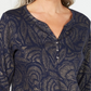 Karen Scott Women's Leaf-Print 3/4-Sleeve Top  Navy Size Petite Medium