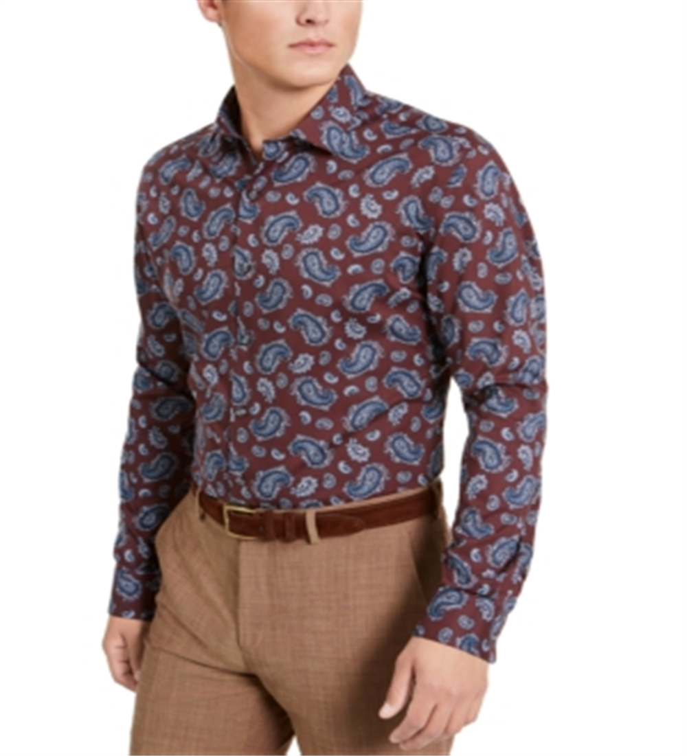 Bar III Men's Slim Stretch Paisley Shirt Red Size Large