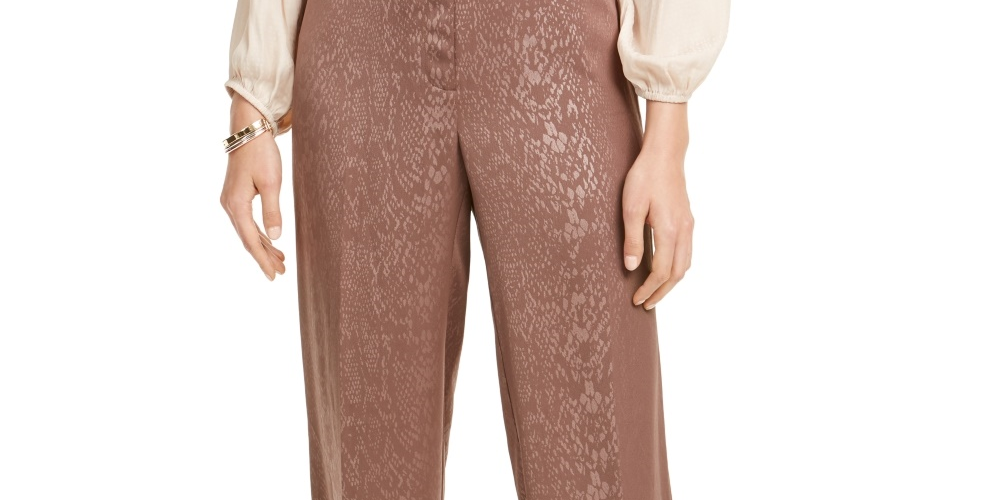 Alfani Women's Snake-Embossed Wide-Leg Pants  Med Brown Size 10 Petite