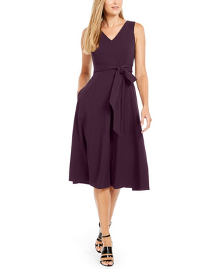 Calvin Klein Women's Belted V-Neck Dress Purple Size 2