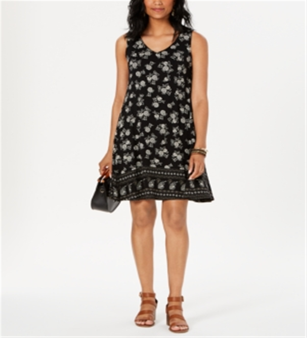 Style & Co Women's Floral Print Crisscross Dress Black Size Petite M
