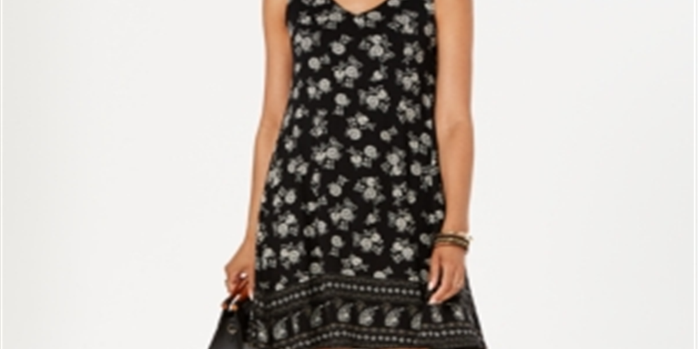 Style & Co Women's Floral Print Crisscross Dress Black Size Petite M