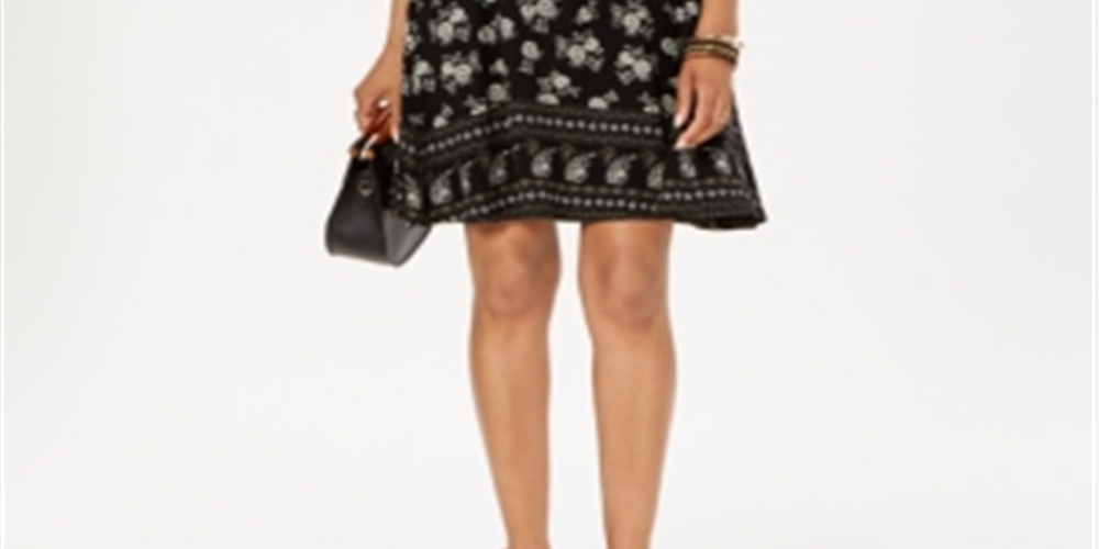 Style & Co Women's Floral Print Crisscross Dress Black Size Petite M