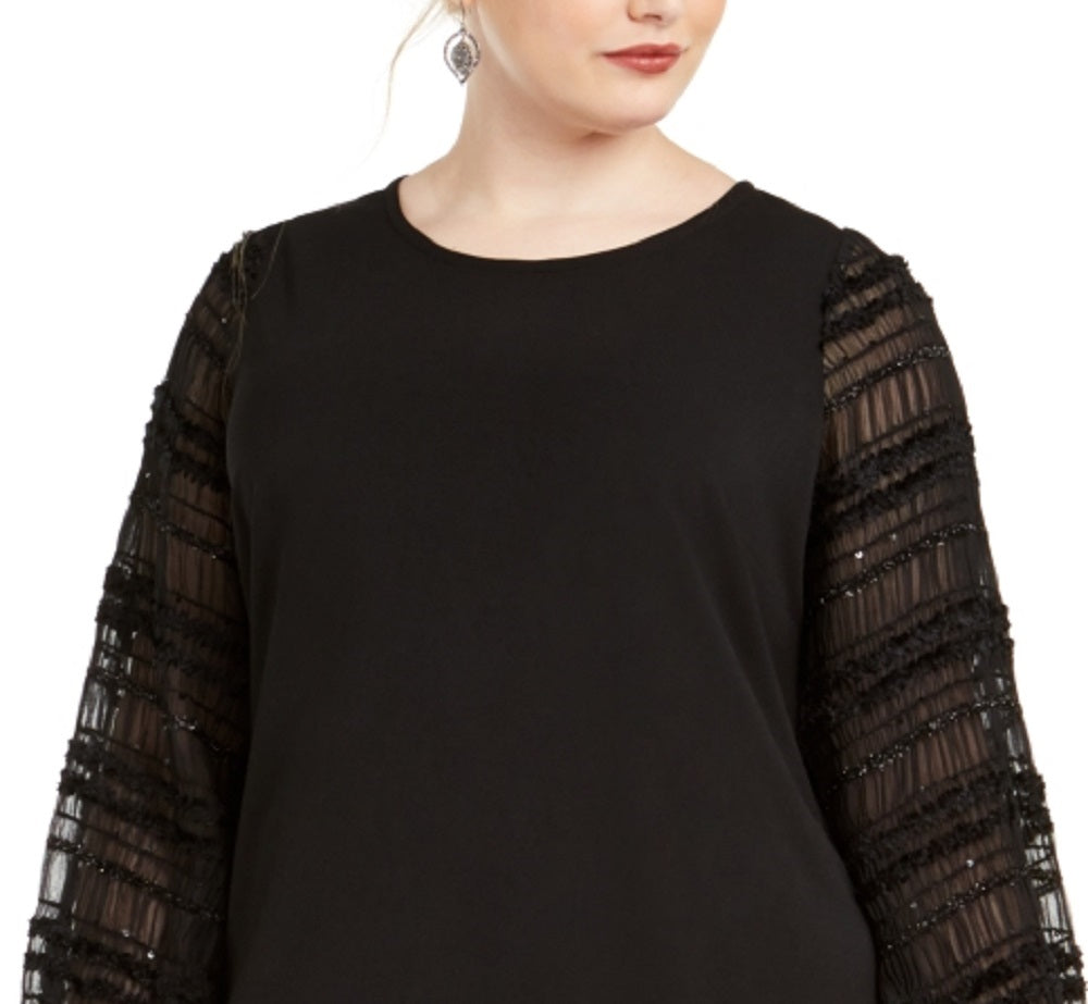 Alfani Women's Plus Size Embellished-Sleeve Shift Dress Black Size 1X