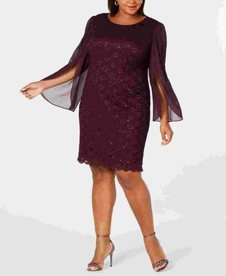 Connected Women's Plus Size Angel-Sleeve Sequined Dress Purple Size 18W