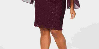 Connected Women's Plus Size Angel-Sleeve Sequined Dress Purple Size 18W