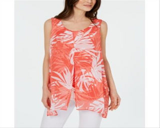 Alfani Women's Layered Tunic Tank Coral Floral Size Petite XL