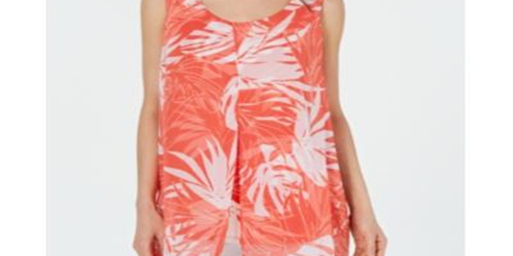 Alfani Women's Layered Tunic Tank Coral Floral Size Petite XL