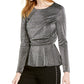 INC International Concepts Women's Shiny Metallic Drapey Blouse Black Size X-Small
