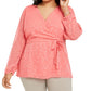 Charter Club Women's Plus Size Textured Wrap Blouse  Pink Size 1X