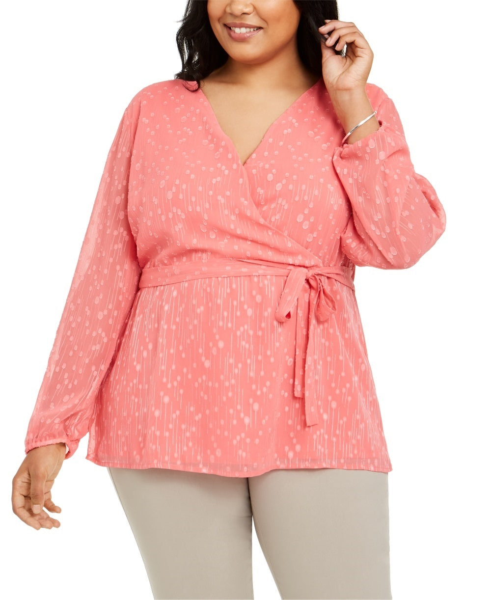 Charter Club Women's Plus Size Textured Wrap Blouse  Pink Size 1X