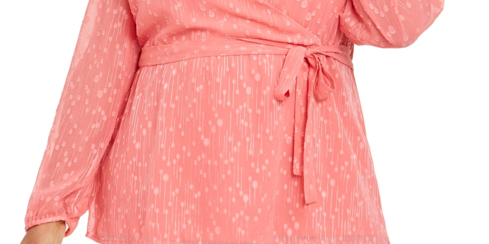Charter Club Women's Plus Size Textured Wrap Blouse  Pink Size 1X