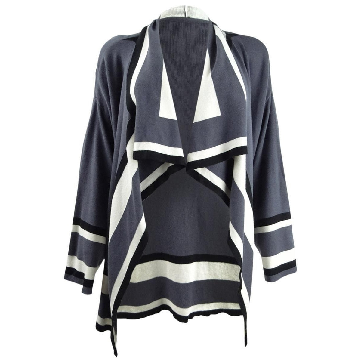 Anne Klein Women's Colorblocked Shawl-Collar Cardigan Black Size Small