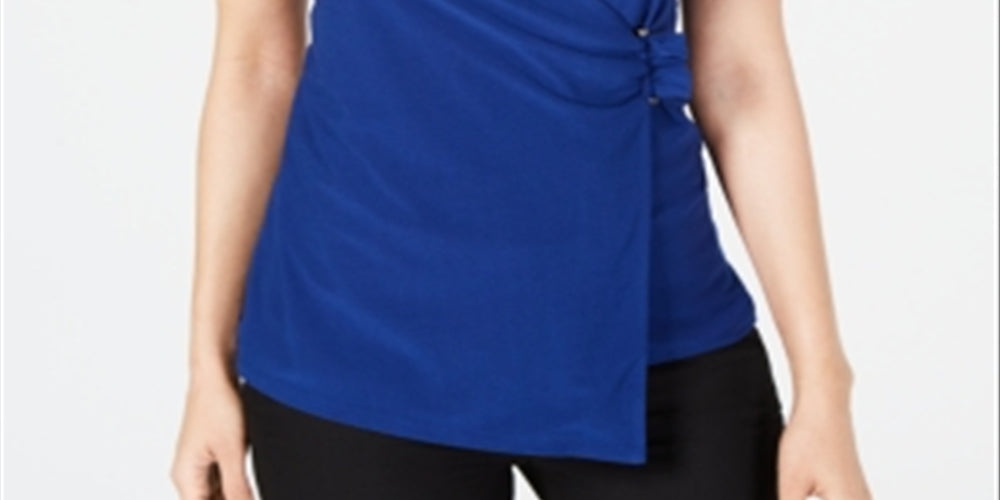 Alfani Women's Asymmetrical Wrap Top Blue Size Petite X-Large