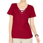 Karen Scott Women's Lace-Up Layered-Look Top  Bright Red Size Large