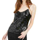 Leyden Women's Black Sequined Spaghetti Strap Scoop Neck Tank Party Top Black Size X-Small