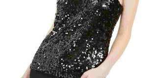Leyden Women's Black Sequined Spaghetti Strap Scoop Neck Tank Party Top Black Size X-Small