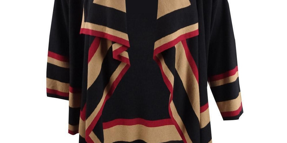 Anne Klein Women's Color Blocked Shawl-Collar Cardigan Black Size Small