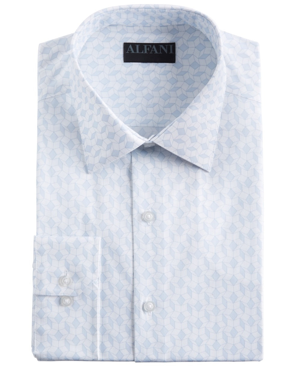 Alfani Men's Dress Shirt Regular Fit Stretch Cube Natural Size 16-16 1/2