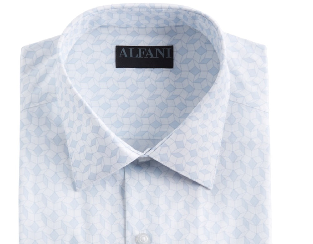 Alfani Men's Dress Shirt Regular Fit Stretch Cube Natural Size 16-16 1/2