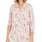 Charter Club Women's Printed V-Neck Top Pink Size X-Small