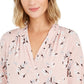 Charter Club Women's Printed V-Neck Top Pink Size X-Small