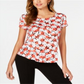 Alfani Women's Printed Round Hem T-Shirt Red Size Petite S/M