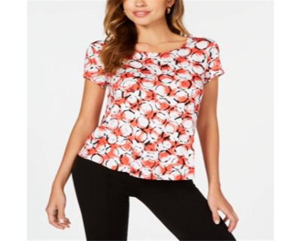 Alfani Women's Printed Round Hem T-Shirt Red Size Petite S/M