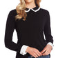 CeCe Women's Pleat Collar Long Sleeve Top Black Size Petite Medium