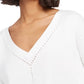 French Connection Women's Leona Pointelle Crop V-Neck Sweater White Size Large