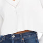 French Connection Women's Leona Pointelle Crop V-Neck Sweater White Size Large