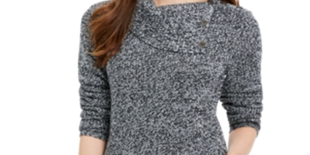 Style & Co Women's Envelope Neck Sweater Black Size Petite L