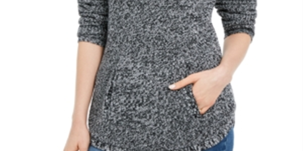 Style & Co Women's Envelope Neck Sweater Black Size Petite L