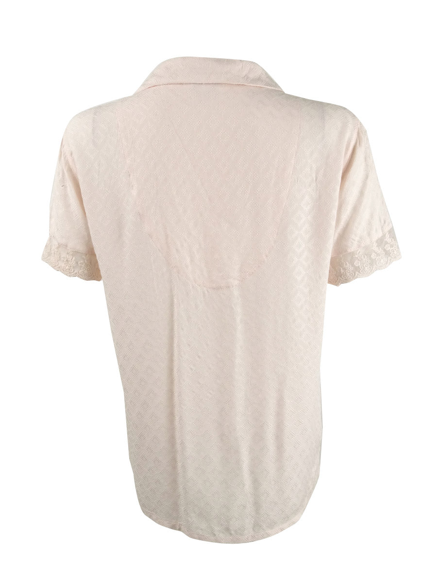 Charter Club Women's Intimates Lace Trim Solid Sleepwear Shirt Pink  Size Large