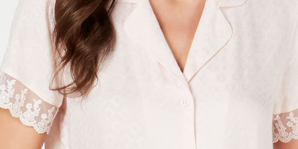 Charter Club Women's Intimates Lace Trim Solid Sleepwear Shirt Pink  Size Large