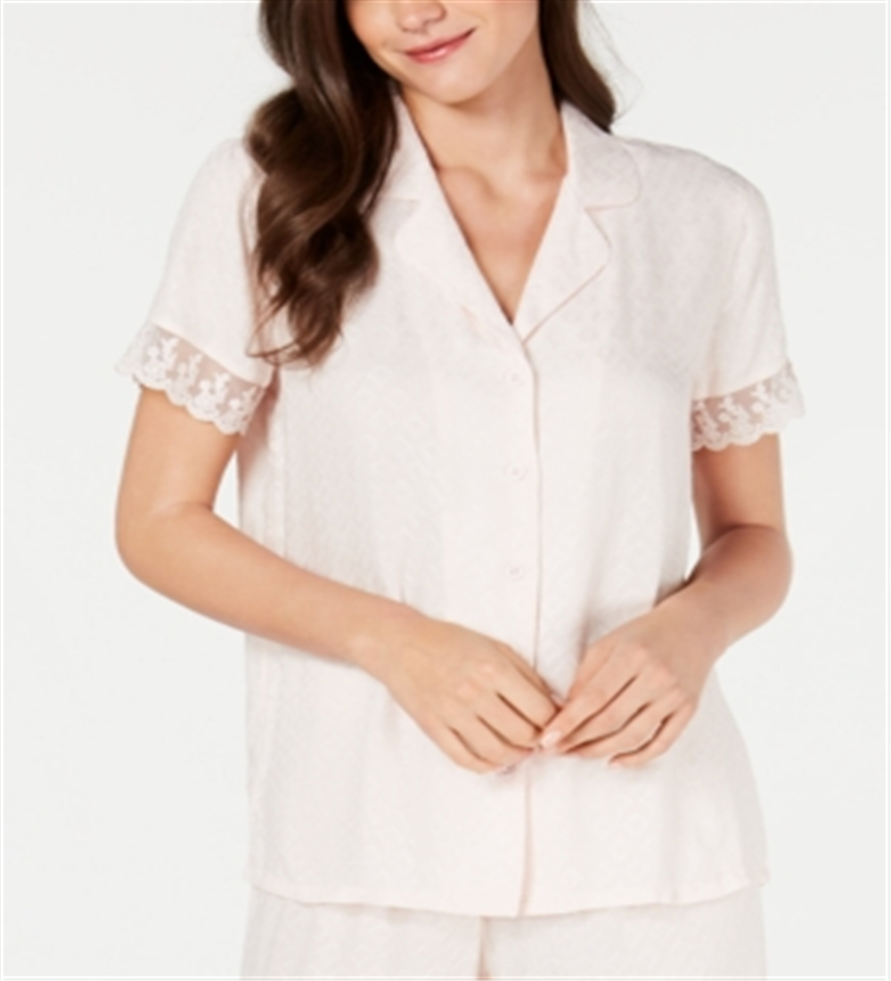 Charter Club Women's Intimates Lace Trim Solid Sleepwear Shirt Pink  Size Large