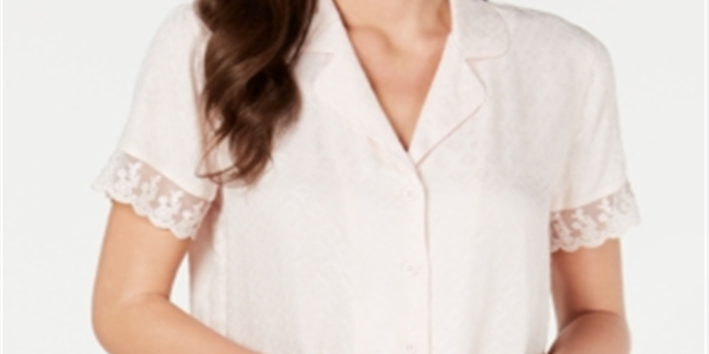 Charter Club Women's Intimates Lace Trim Solid Sleepwear Shirt Pink  Size Large