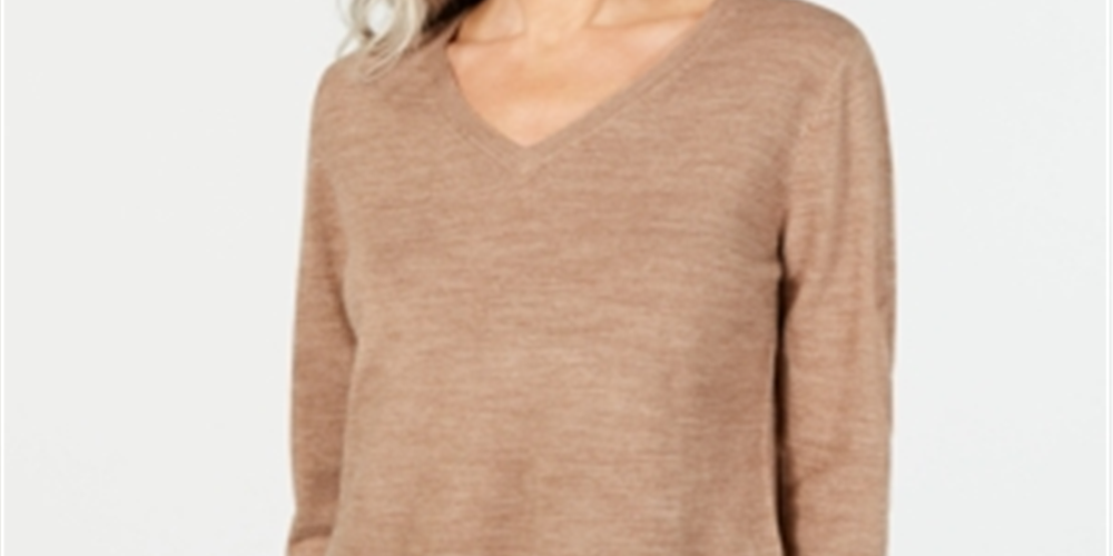 Karen Scott Women's Long Sleeve V Neck T-Shirt Top Brown Size Petite Small