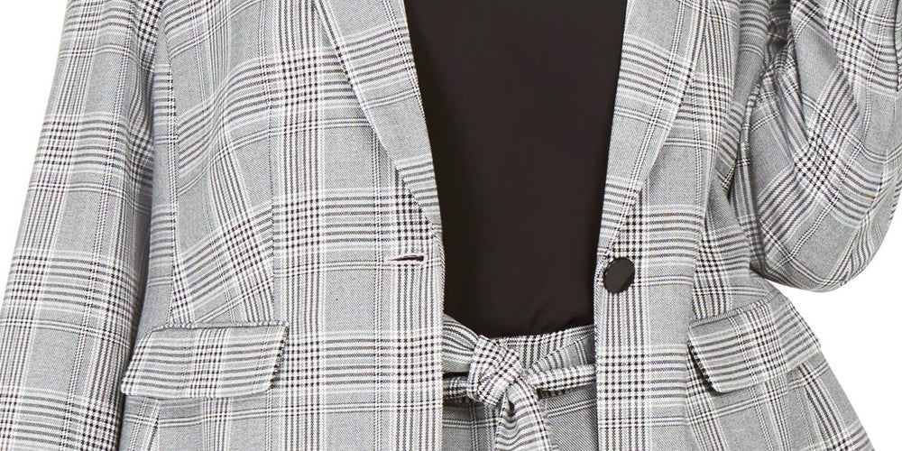 Calvin Klein Women's Gray Plaid Suit Wear To Work Jacket Silver Size 14W