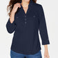 Karen Scott Women's 3/4 Sleeve Polo Shirt Blue Size Petite L
