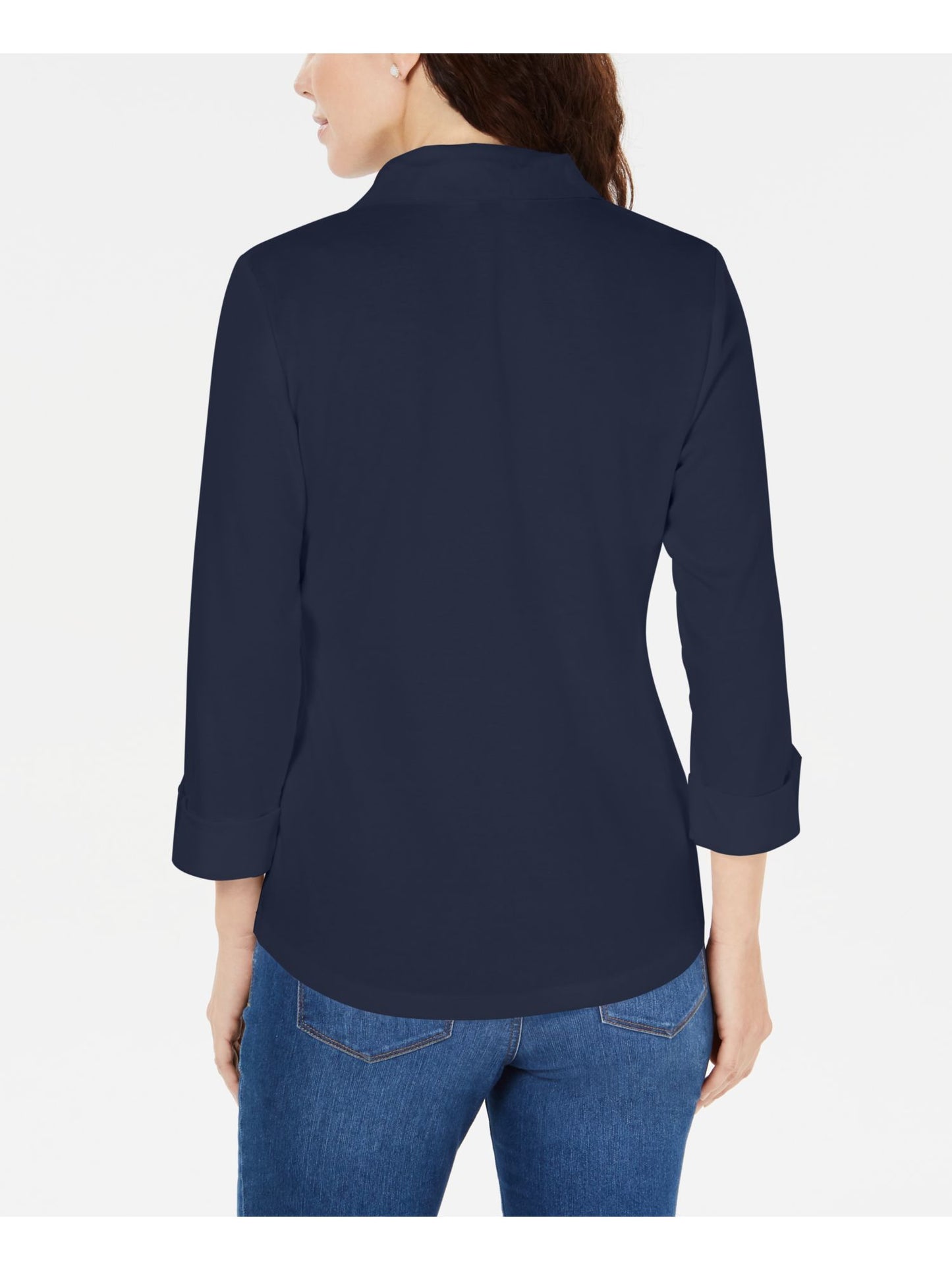 Karen Scott Women's 3/4 Sleeve Polo Shirt Blue Size Petite L