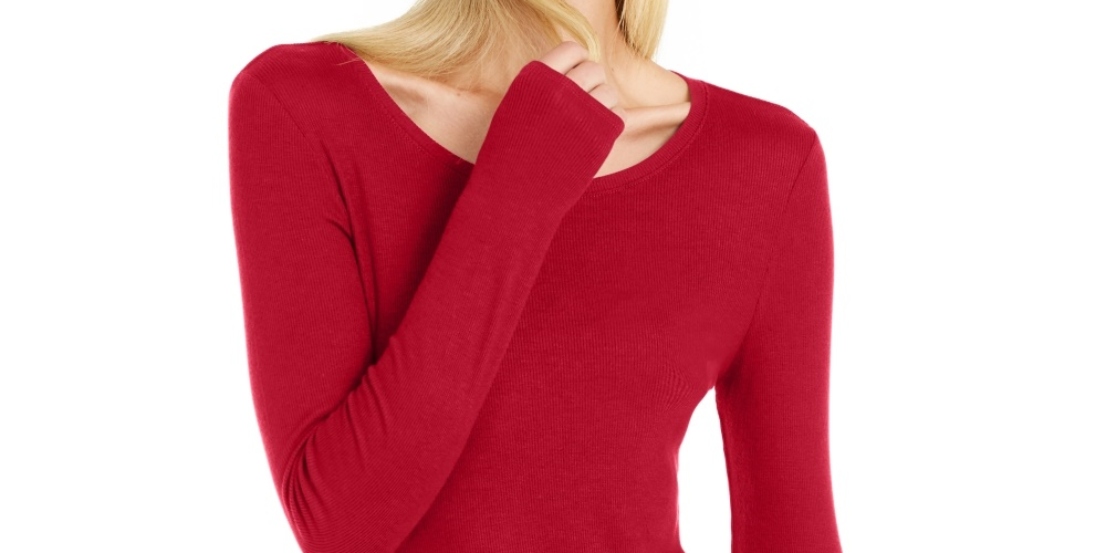 INC International Concepts Women's Asymmetrical Ribbed Tunic Dark Red Size Small