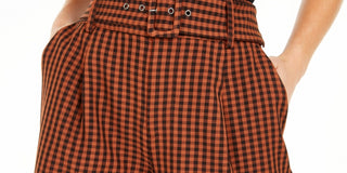 Bar III Women's Becca Tilley x Powersuit Gingham Belted Shorts Orange Size 2